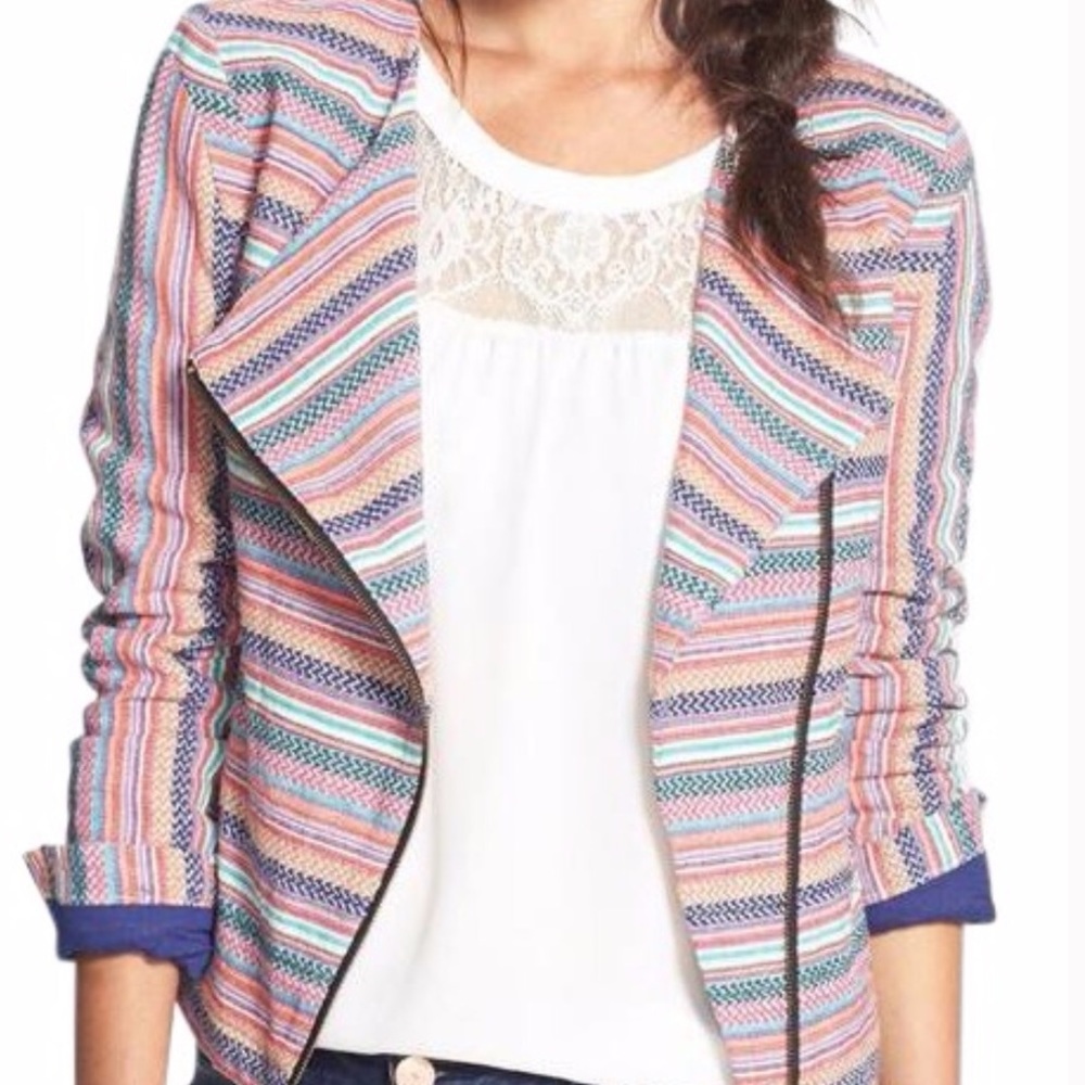 BCNU Multi-stripe Jacket with Asymmetrical Zipper